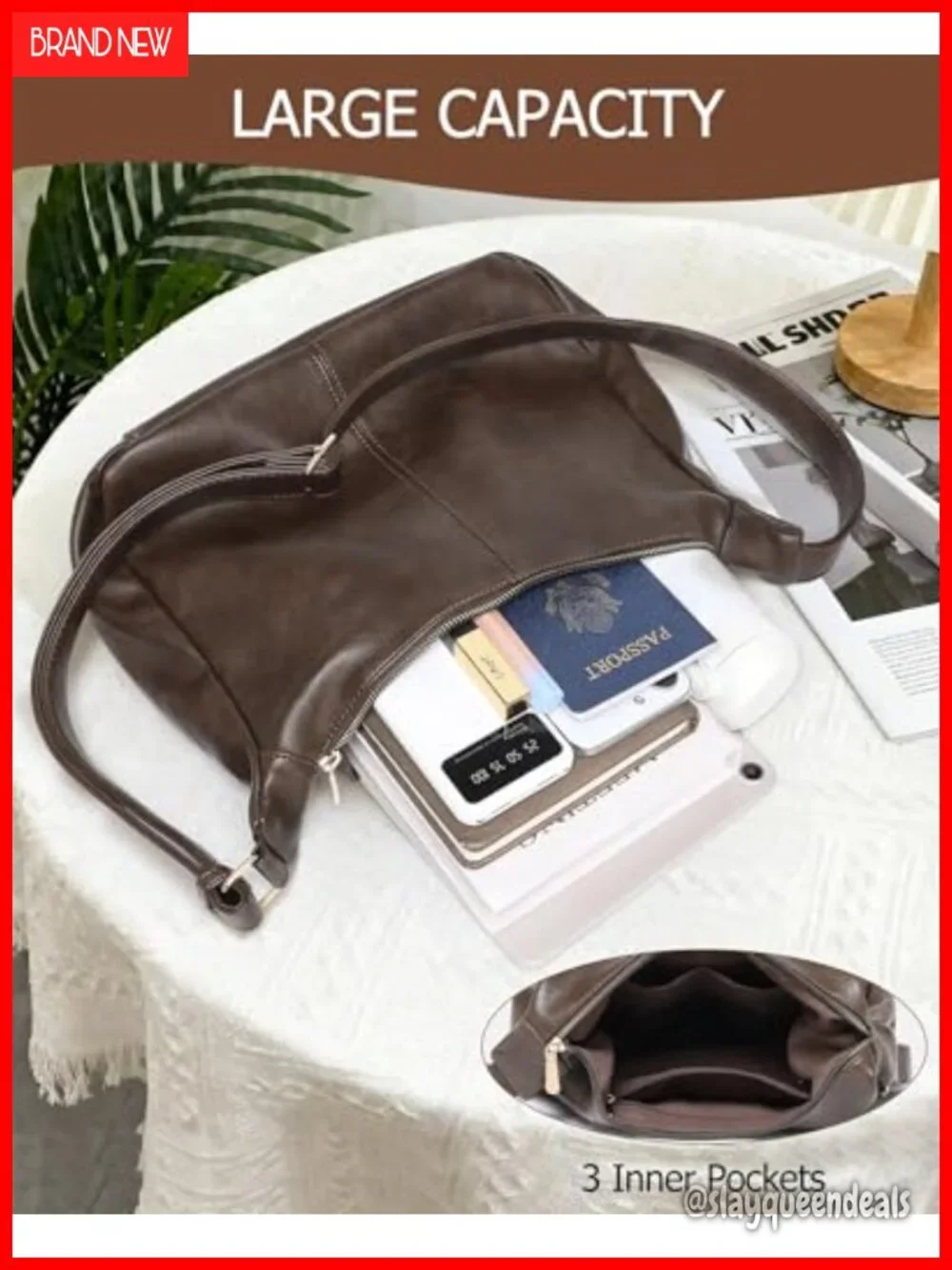 Vegan Leather Hobo Bag Slouchy Crossbody Shoulder Handbag